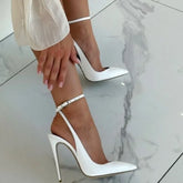 White Patent Leather One word buckle Sandals