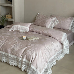 Vintage Embossed Jacquard Lace Edge Luxury Bedding Set