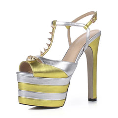 cowhide Platform rivet Peep toe Shoes