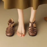 Round Head Leather Comfortable Low Heel