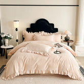 Chic Flowers Embroidery Ruffles Luxury Bedding Set