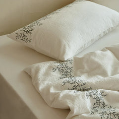 Simple Fresh Style 100% Cotton Bedding Set, Pure Cotton Embroidered All-Season Duvet Cover, Flat Sheet/Fitted Sheet, Pillowcases