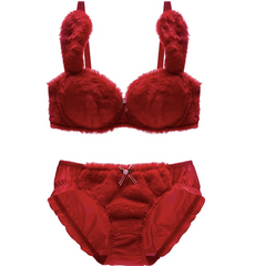Weiches Flauschiges Hasenplüsch-Kawaii-Dessous-Set