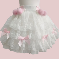 PomPom Balletcore Princess Coquette Style Spitzenrock mit Schleifen