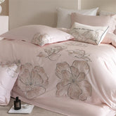 Pink Elegant Flowers Embroidery 100% Cotton Luxury Bedding Set