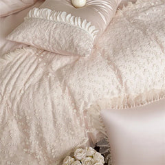 Princess Style Pink Floral Lace Embroidery 600TC Lyocell Bedding Set