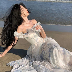 Vestido de princesa Fairycore con hortensias en flor