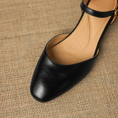 cowhide round toe low Heel