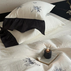 Rose Flowers Embroidery 100% Cotton Wrinkled Yarn Bedding Set