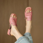 Metal Belt Buckle Round Head Exposed Toe Breathable Cool Mid Heel