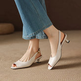 Sheepskin Square Toe Exposed Toe Middle Heel
