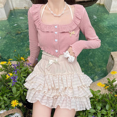 Pantalones cortos bombachos de encaje con volantes