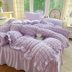 Japanese Seersucker Queen Quilt Cover Set 3/4 Pcs Soft Washed Bedding Set