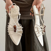 leather cowhide bead weaving hollow breathable elastic buckle mid Heel