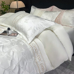 3/4Pcs White Luxury Egyptian Cotton Bedding Hotel Quality Washed Silk Cooling Queen Duvet Cover Summer Bedspreads Pillowcase