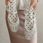 leather cowhide round toe hollow out comfortable breathable loose grip low Heel