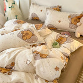 Ins Bear Duvet Cover Set with Zipper Fashion Girls Boys Kids Flat Bed Sheet Pillowcases No Filler Single Queen Size Bedding Set