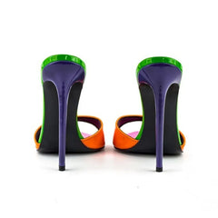Mixed Colors Patent Leather Peep toe slipper Pointed toe Super high Heel