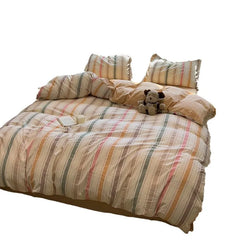 Simple Style Stripe Duvet Cover Set Bed Sheet Set Washed Cotton Bedding Set