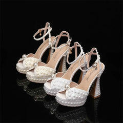 Luxury Handmade White Full Pearl Pumps