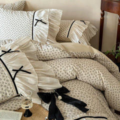Vintage French Floral Three Layer Ruffles Bow Girl Bedding Set