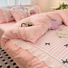 Korean Style Pink Bow Bedding Sets
