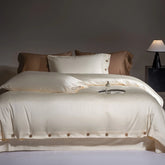 800TC Lyocell Cotton Bedding Set, Luxury Silky Soft Duvet Cover with Button Closure, Flat/Fitted Bed Sheet Pillowcases 4Pcs