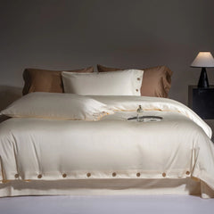 800TC Lyocell Cotton Bedding Set, Luxury Silky Soft Duvet Cover with Button Closure, Flat/Fitted Bed Sheet Pillowcases 4Pcs