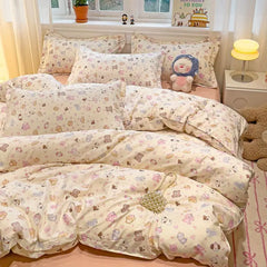 Flowers Ins Duvet Cover Set with Zipper Flat Bed Sheet Pillowcases No Filler Single Queen Size Girls Boys Gift Bedding Set