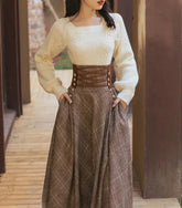 Calling The Fog – 2-teiliges, kariertes Wollkleid-Set im Dark Academia-Stil