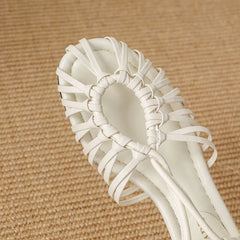 leather cowhide midsole hollow breathable elastic Velcro toe woven round toe Roman Shoes