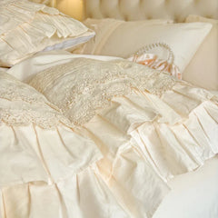 Vintage French Hollow Lace Ruffles 100% Cotton Princess Wedding Bedding Set