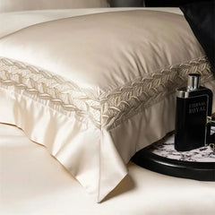 1000TC Egyptian Cotton Soft Silky Brocade Lace Champagne Luxury Bedding Set
