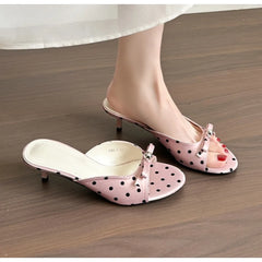 Polka Dot Open Toe Woman Slippers Elegant Stripper Thin Heels