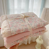4pcs Floral Printed Duvet Cover Set Korean Lace Bedding Set