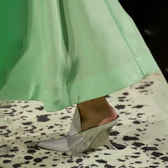Pointed Lacquer Leather Deep Mouth Slippers with Irregular Super High Wedge Heels