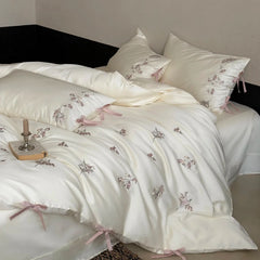 Flowers Embroidery Bow Princess Bedding Set