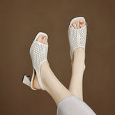 cowhide hollow out breathable open toe thick Heel