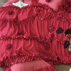 Romantic Lace Ruffles Flowers Princess Wedding Bedding Set