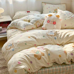 Kids Adult Duvet Cover Set with Bed Flat Sheet Pillowcases Cute Cartoon Single Queen Size Home Hotel Dormity Bedding Set