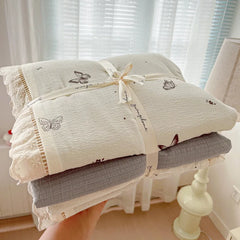 4pcs Floral Printed Duvet Cover Set Korean Lace Bedding Set