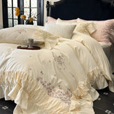 Luxury Rose Butterfly Embroidery Ruffles Princess Bedding Set
