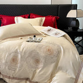 Luxury Rose Flowers Embroidery 1000TC Egyptian Cotton Premium Bedding Set