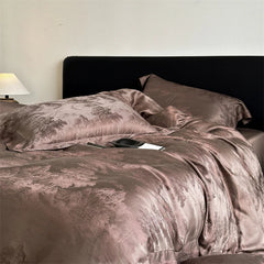 Luxury Lyocell Cotton Jacquard Bedding Set, Scenic Pattern Duvet Cover Set with Pillowcases, Soft Bed Sheet/Fitted Sheet, 4Pcs