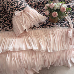 Vintage Floral Print Ruffles Bow Princess Bedding Set