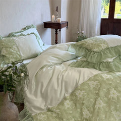 Romantic Flowers Lace Ruffles Princess Bedding Set
