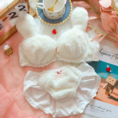 Weiches Flauschiges Hasenplüsch-Kawaii-Dessous-Set
