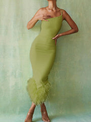 Giana One Shoulder Feather Dress