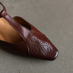 cowhide elastic carved hole toe cap high-end temperament Mueller Shoes