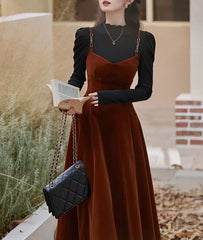 Conjunto de vestido de terciopelo de 2 piezas de Octavia Dark Academia